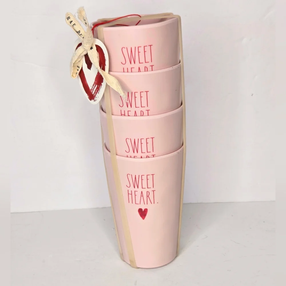 Rae Dunn Pink Sweetheart Melamine Valentine's Day Drinking Cups Set Of 4‎ NWT